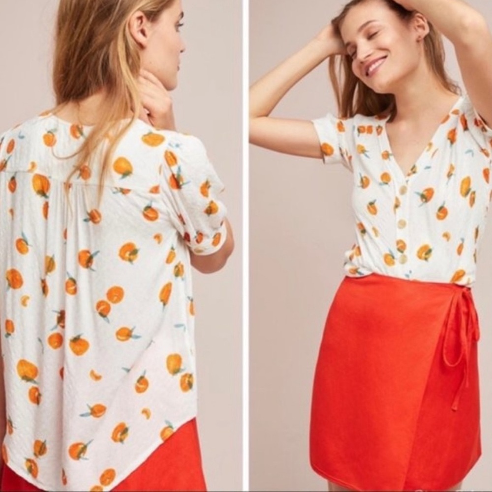 Maeve Anthropologie Button Down Orange Print Blouse - Size 12